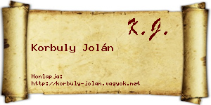 Korbuly Jolán névjegykártya