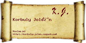 Korbuly Jolán névjegykártya